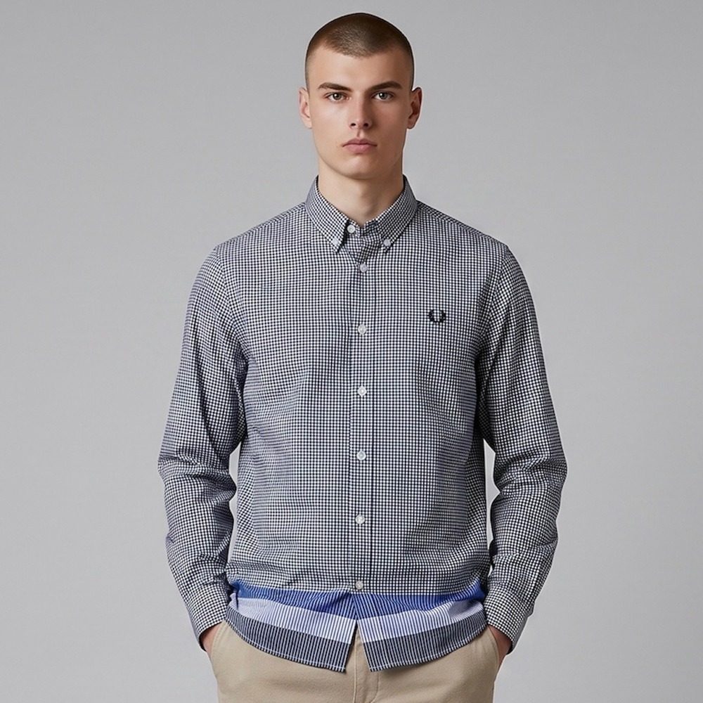 Fred Perry Bold Tipped Check Shirt Mens L Blue NWT M4256 Gingham Button Down